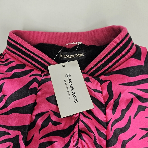 Spark Paws Hot Pink and Black Satin Bomber Jacket - Picture 4 of 7